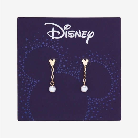 Disney Mickey‎ Mouse Gold Pearl Drop Earrings Boxlunch Exclusive - Picture 1 of 3